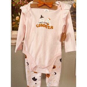 Lila & Jack Halloween 3 Piece Pink Let's Go Ghouls Patterned Pants Size 6-9M